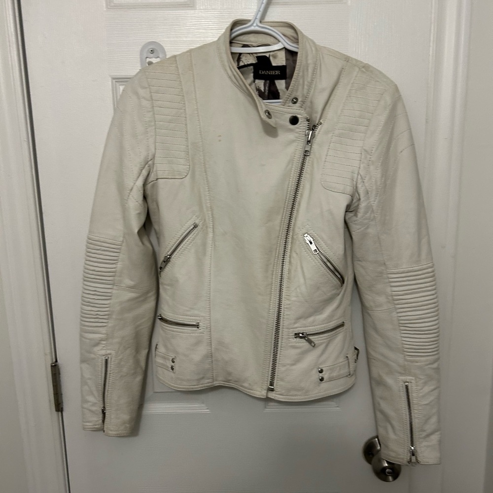 Danier White Leather Motorcycle Jacket